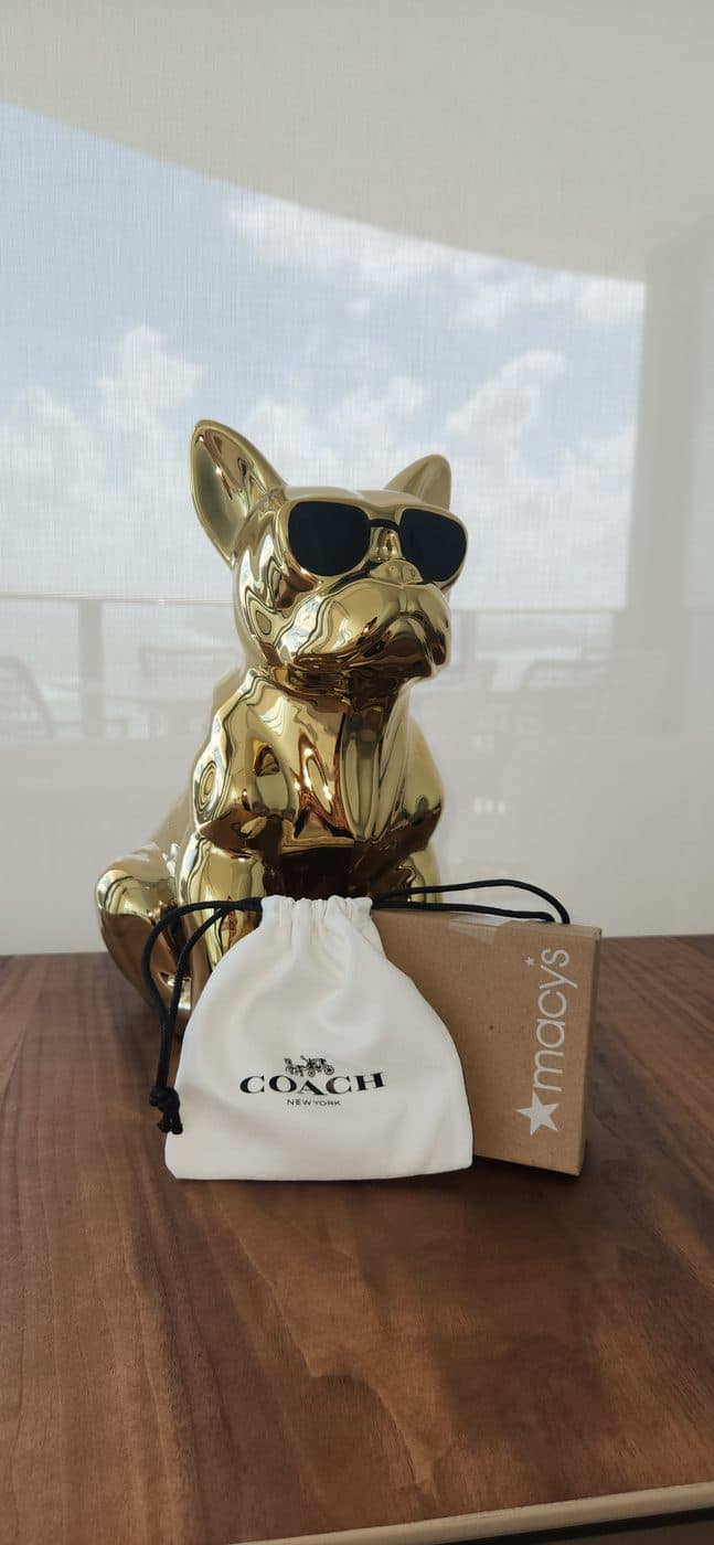 Золотой бульдог Coach в фирменном мешочке Coach New York