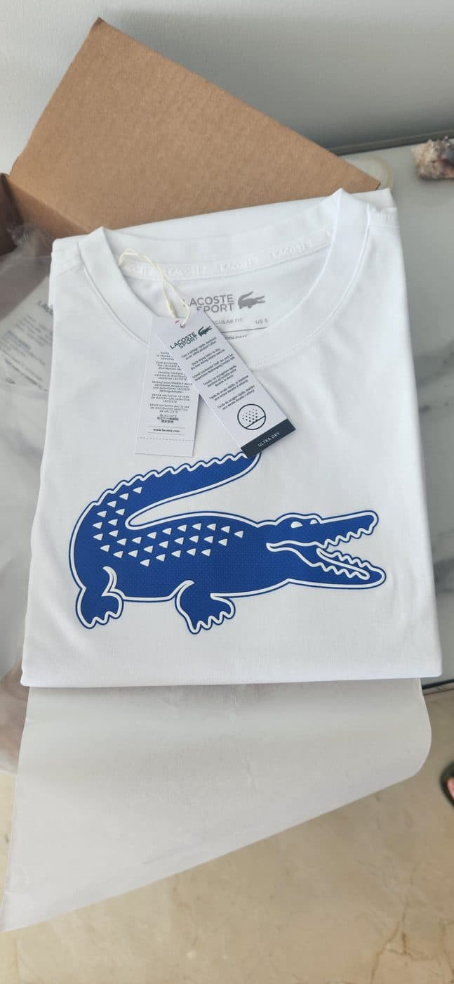 Lacoste белая футболка с синим крокодилом — оригинал из США